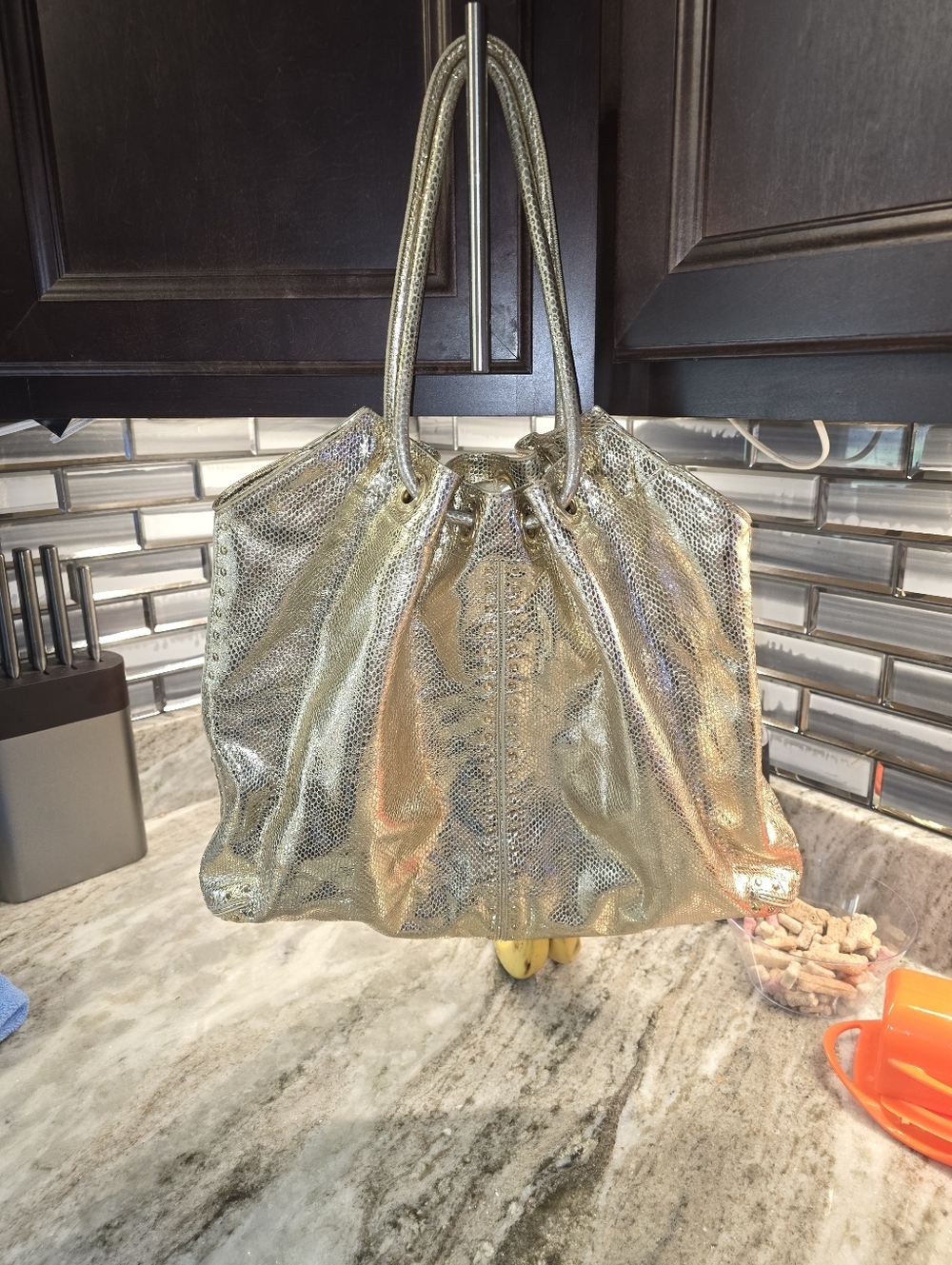 MK Metallic Gold Large Astor Tote Bag